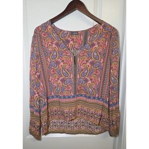 Crosby Purple Multicolor Paisley Boho Tunic Top Free Spirit Whimsy Casual‎ Rayon